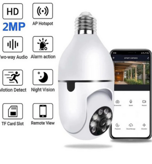 Wi-Fi Ampül Duy Kamera — 360° Gece Görüşlü, Hareket Algılamalı, Mobil Uygulama Destekli resmi
