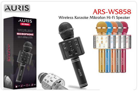 Auris Kablosuz Karaoke Mikrofon — Bluetooth Hoparlörlü, Işıklı, Taşınabilir resmi