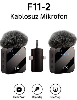F11-2 Kablosuz Mikrofon Çiftli Set — UHF / Çift El Mikrofon, Kolay Kullanım resmi