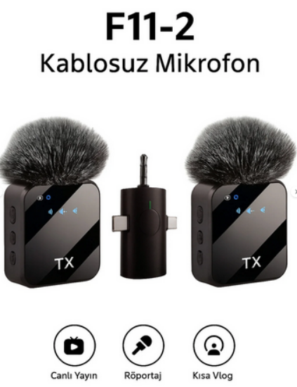 F11-2 Kablosuz Mikrofon Çiftli Set — UHF / Çift El Mikrofon, Kolay Kullanım resmi
