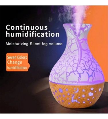 Fioplus FP-HDR09 Vazo Tasarımlı Ahşap Aromaterapi Hava Nemlendirici — 7 Renk LED Işıklı resmi