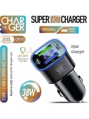 Subzero CR75 — 38W RGB + Dijital Göstergeli 2×USB + 2×PD Araç Şarj Cihazı resmi