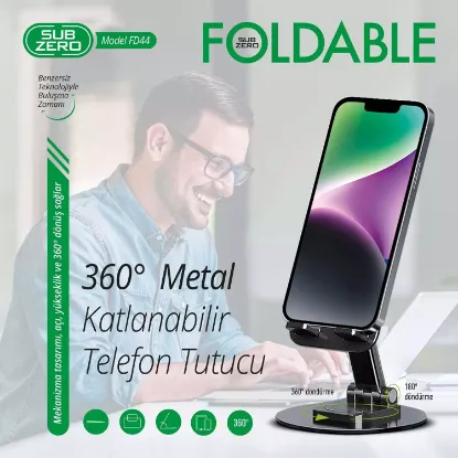 Subzero FD44 — Metal Masaüstü Telefon & Tablet Tutucu (360° Dönebilen) resmi